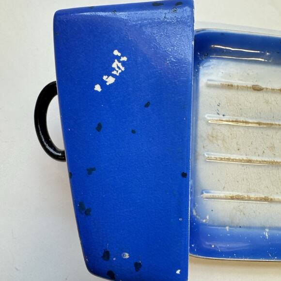 Vintage Art Deco Scotch Ivory Cheese Butter Dish Antique Tableware Blue Floral - Picture 3 of 10